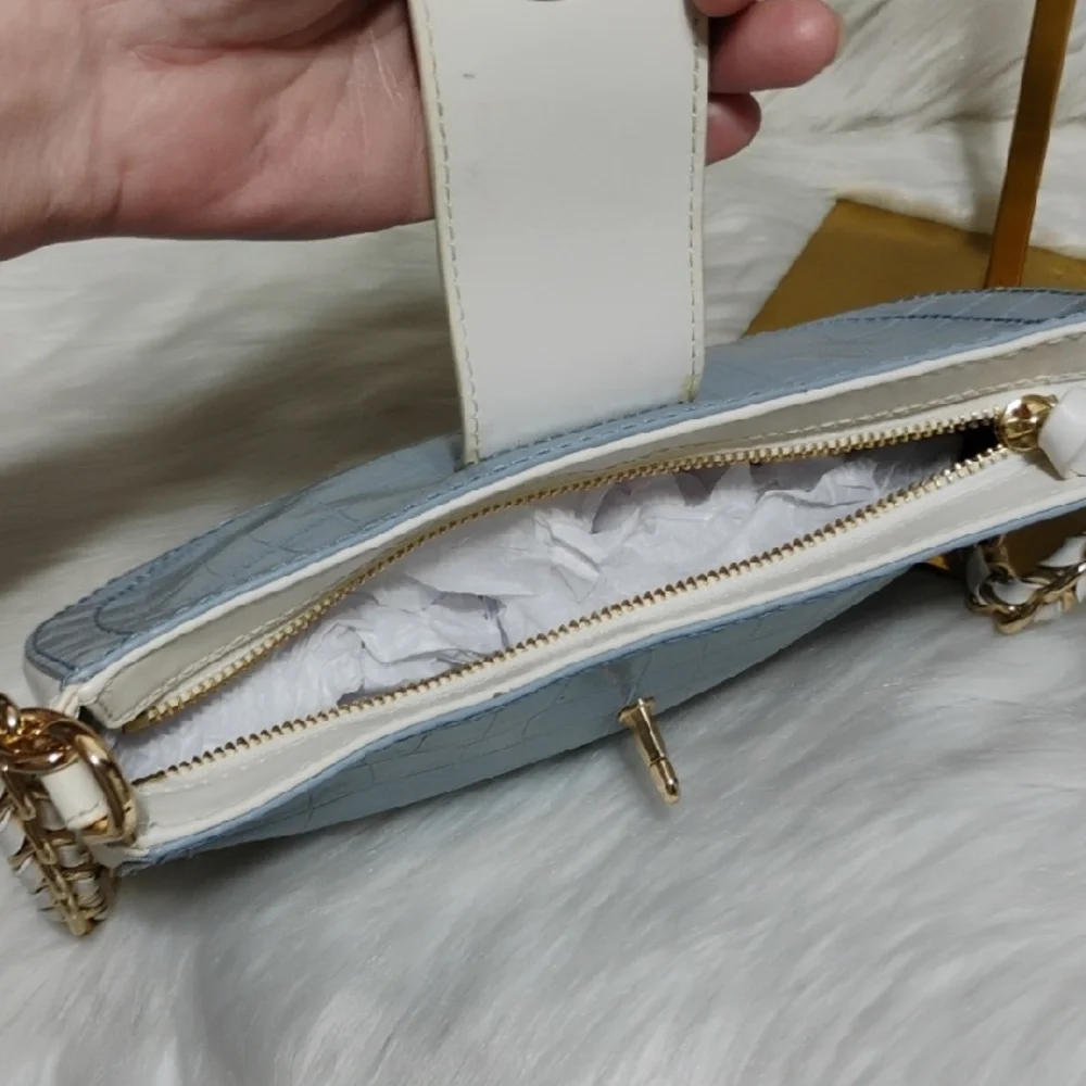 Michael Kors Croc-Embossed Blue & White Shoulder Bag - Picture 10 of 16